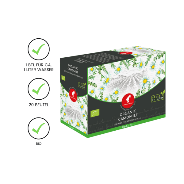 Julius Meinl Tee BIO Klostergarten Kamille Big Bag (1 Beutel für ca. 1 lt. Wasser), Kräutertee, 20 Teebeutel im Kuvert pro Packung